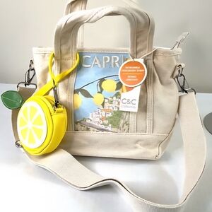 C&C California Capri Canvas Tote with Lemon Coin Purse NWT
